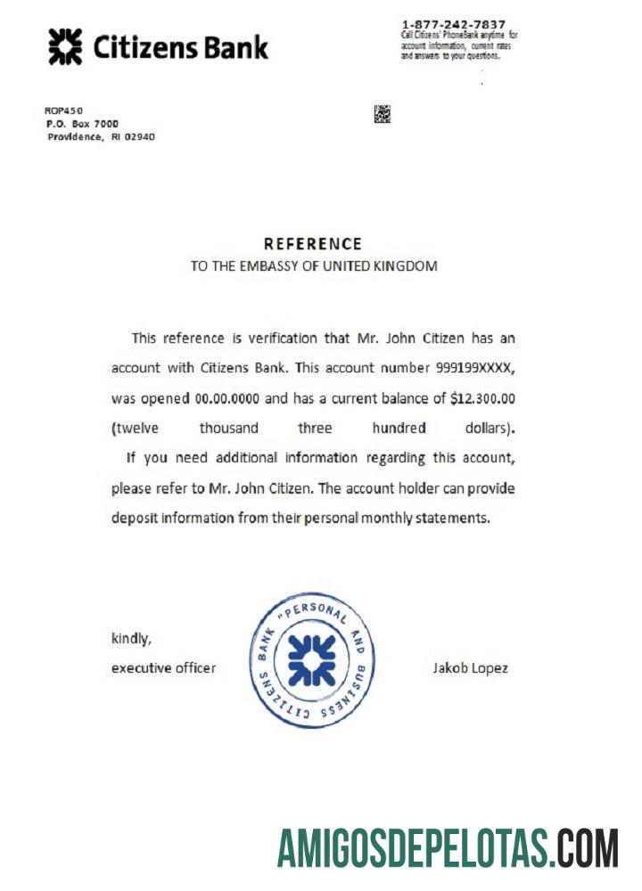 Referência do Banco de Cidadãos dos EUA exemplo real